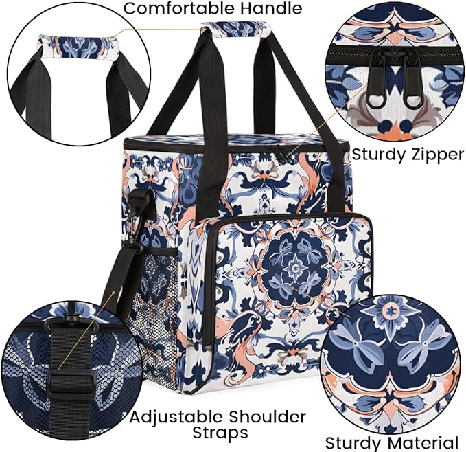 Botanic Flower Coffee Maker Carrying Bag Ethnic Floral Travel Storage Bag Compatible with K-Mini or K-Mini Plus Single Serve Coffee Brewer Carrying Case with Multiple Pockets &amp Shoulder Strap