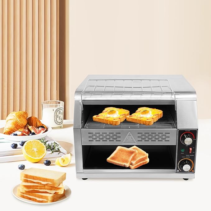 2400W Stainless Steel Countertop Bread Oven Commercial Toaster Conveyor with Three Heating Modes &amp 7-Level Speed Control 450 Slices/h Rotating Toasters Oven for Toasting Bread Sandwiches