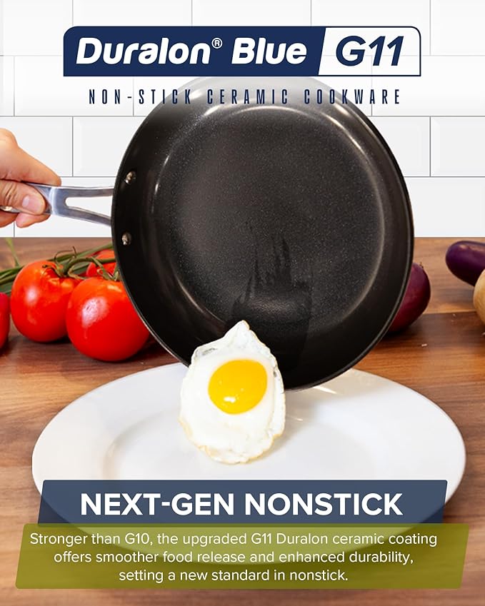 Nuwave Healthy G11-Pots and Pans Set Non Stick 9H Near-Diamond Hardness Scratch-Resistant Works on All Stovetops PFAS Free with Frying Pans Saucepans &amp Glass Lids Stay-Cool Handles Deep Blu