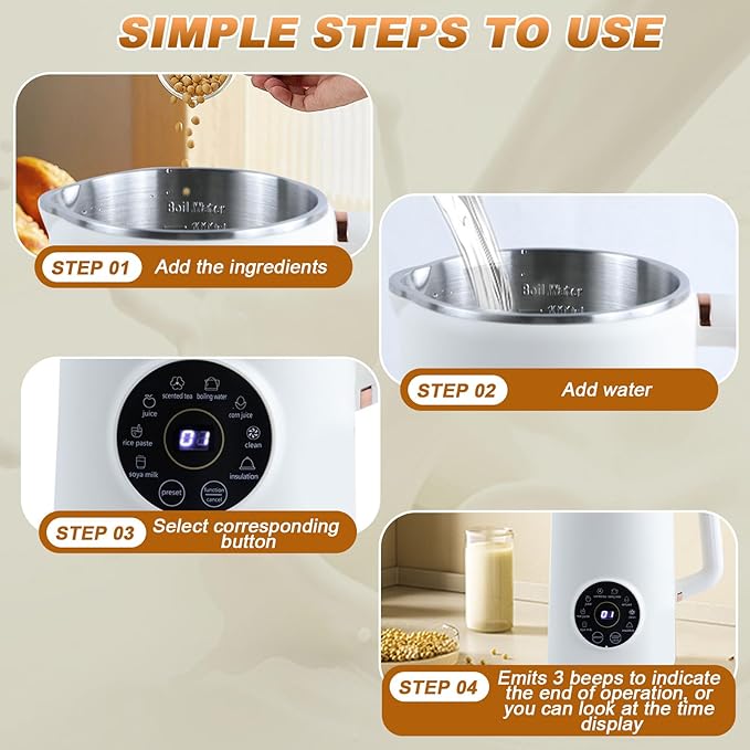 Nut Milk Maker Machine 33 OZ/1000 ML Soy Milk Maker Multi-Function Automatic Nut Milk Maker with 10 Blades for Homemade Plant-Based Milk Oat Crushing Ice Juice with 12 Hours Timer/Auto-Clean
