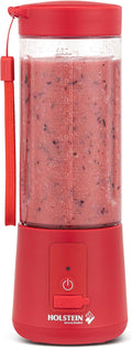 Holstein Housewares - USB Portable Blender 16oz Personal Smoothie &amp Shake Maker with Rechargeable Battery Type-C Fast Charging Spill-Free Lid &amp Indicator Light - Red