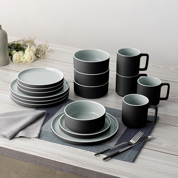 Noritake ColorTrio Graphite 16-Piece Stax Dinnerware Set Service for 4