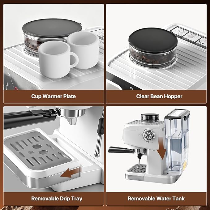 Espresso Machine Professional Home Espresso Maker Espresso Coffee Fast Heating for Cappuccino/Latte Coffee Machine for Home Office for Latte Cappuccino-White