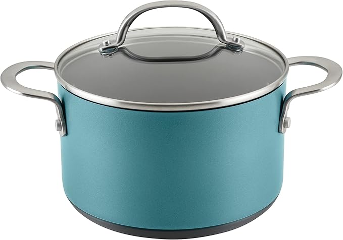 Anolon Achieve Hard Anodized Nonstick Saucepot with Lid 4 Quart Teal