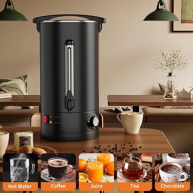 120 Cup 16L Commercial Coffee Maker | Large Capacity Coffee Urn with Double-Wall 304 Stainless Steel | Quick Brew Dispenser for Offices Meetings &amp Large Gatherings Black