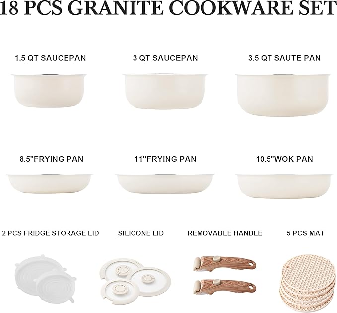 Pots and Pans Set Nonstick - YIIFEEO Stackable Camping Cookware Pots and Pans Set Detachable Handle Kitchen Cookware Sets Removable Handle Non Toxic Nonstick Frying Pans for Cooking Pot Set Gift