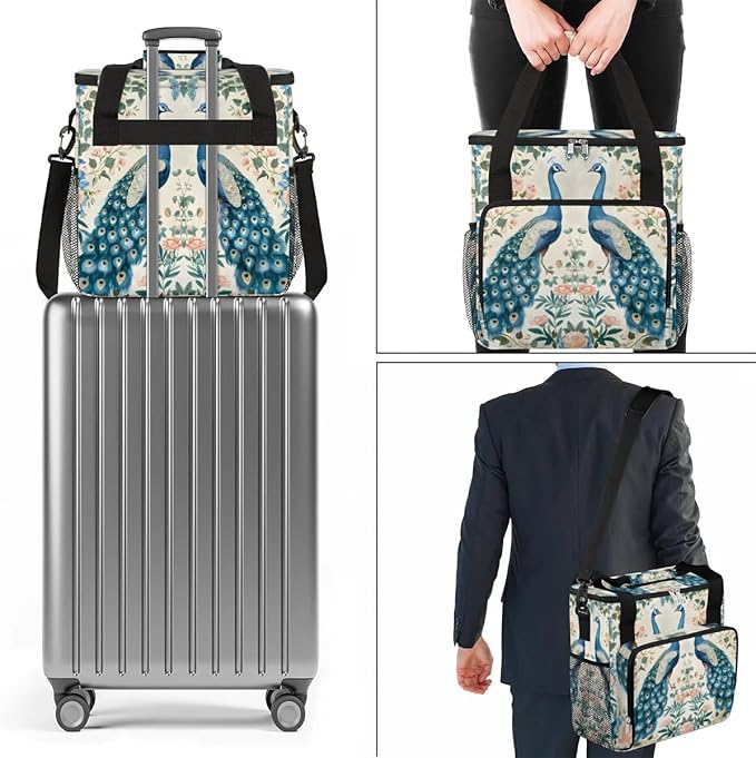 Coffee Maker Carrying Bag Peacock Flower Pattern Single Cup Coffee Maker Travel Bag Compatible with Keurig K-Mini or K-Mini Plus Portable Storage Bag with Shoulder StrapAZ-207