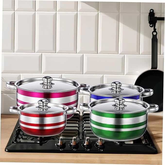 Alipis 4pcs Stainless Steel Cookware Set with Ergonomic Cool-touch Handles Induction Compatible Stock Pots Even Heat Distribution Dishwasher Safe Kitchen Cooking Utensils for Home and