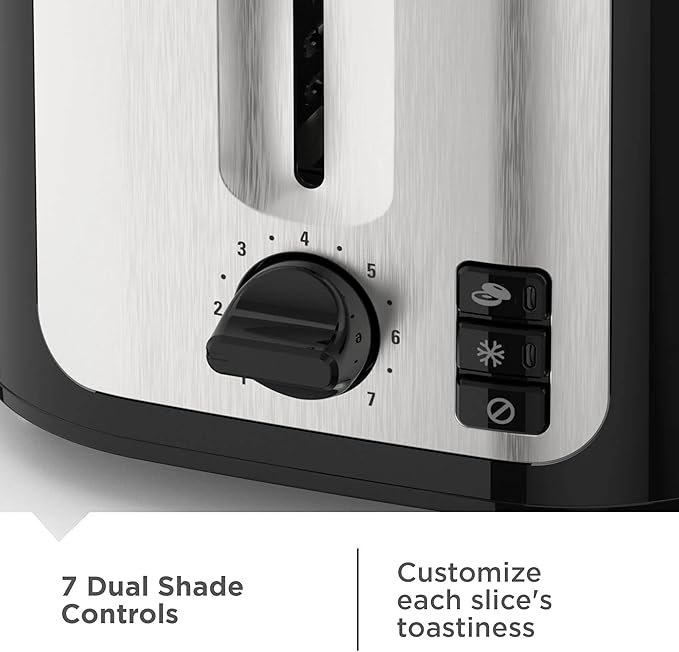 2-Slots Bread Toaster with Extra Wide Slots Multiple Toast Settings Removable Crumb Tray Black and Stainless Steel Finish
