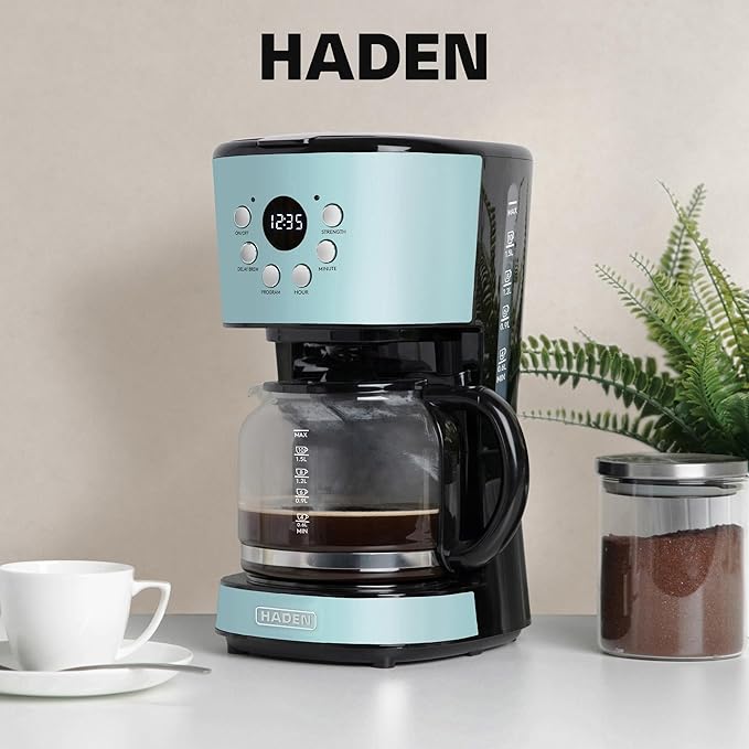HADEN Heritage 12 Cup Programmable Vintage Retro Home Coffee Maker Machine with Heritage 2 Slice Wide Slot Stainless Steel Bread Toaster Turquoise