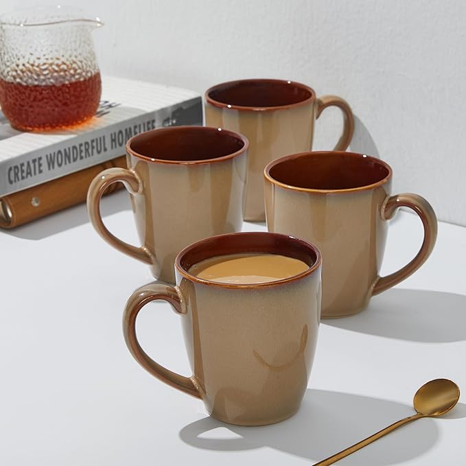16 Pieces Dinnerware Sets with Mugs Brown Yellow