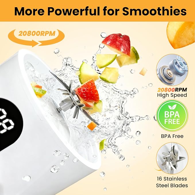 Portable Blender Personal Blender for Shakes and Smoothies Portable Juicer with 16 Blades Small Mini Juicer with Extra Handle Lid for Travel Sport Office Camping and Outgoing (16.9 oz)