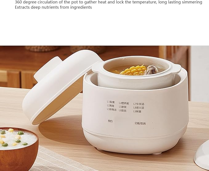 Electric Stew Pot Small Slow Cooker 1QT Smart Appointment Ceramic Interior Pot Automatic Multifunction Rice Cooker Electric Stew for Home Kitchen
