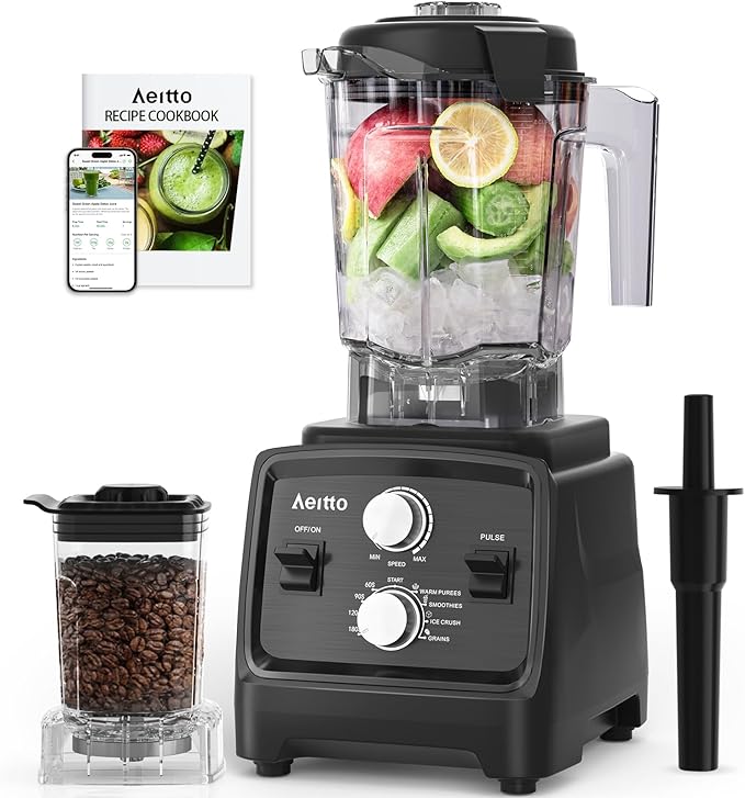 Aeitto Blenders for Kitchen with 1800W Motor 68Oz. Large Capacity 2-in-1 Blender &amp Grinder Combo BPA-Free Countertop Professional Blender for Smoothies Ice Crush Frozen Drinks Black