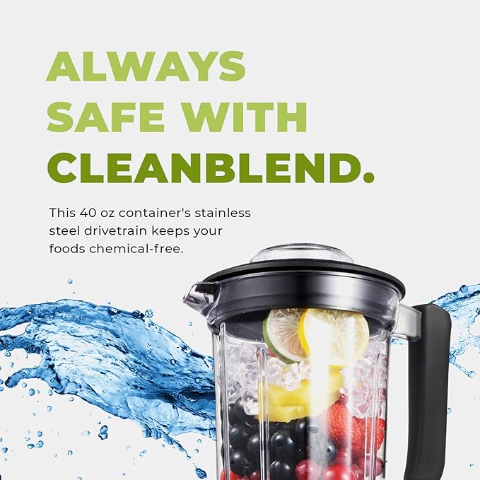 Cleanblend Ultra Blender Low Profile Blender for Shakes and Smoothies - 40oz Compact Countertop Smoothie Maker - 8-Blade Stainless Steel 1000 Watt Motor BPA-Free Tamper Wand Included (Red)
