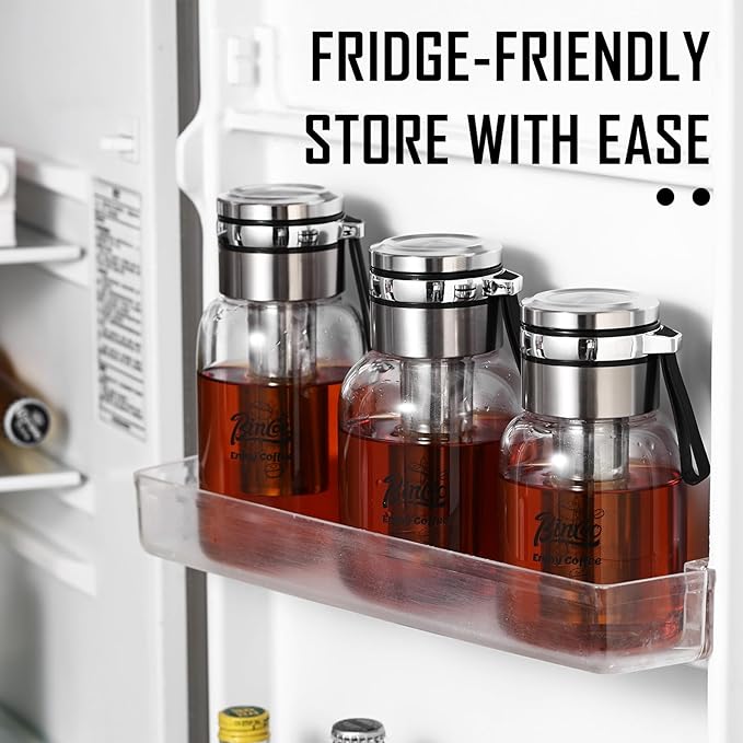 Bincoo Tea Infuser Bottle Glass Cold Brew Coffee Maker with Extended Long Filter – Premium Durable Easy-to-Clean Glass Bottle Stainless Steel Filter for Smooth Coffee &amp Tea (17oz / 500ml)