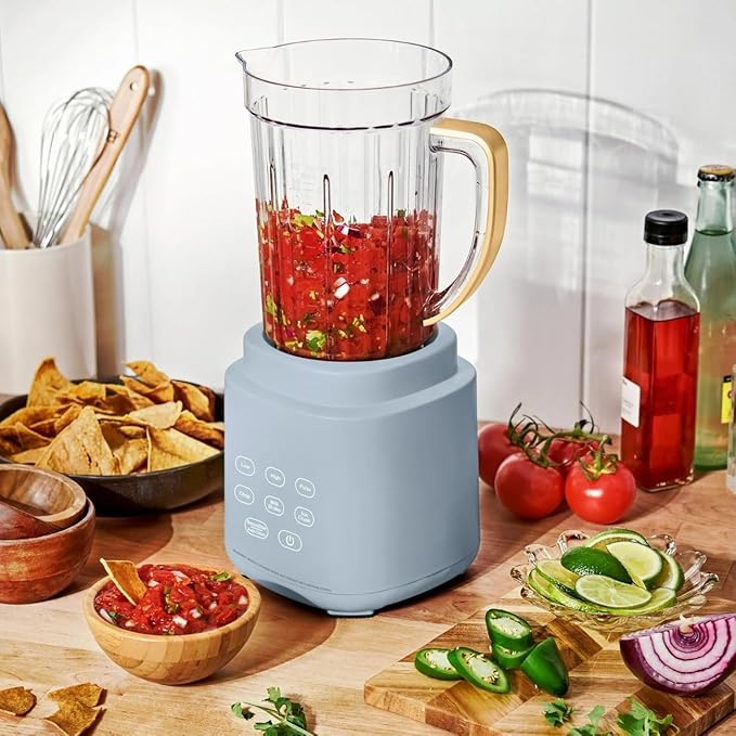 PowerExact Blender PrecisionSense Tech 3 Speeds 4 Presets 50oz BPA-Free Jar 20oz To-Go Cup No Drippy Sippy Lid Auto-Clean Dishwasher Safe Ice Crush &amp Smoothies (Cornflower Blue)