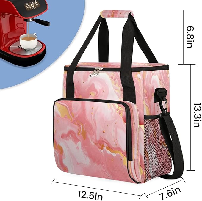 Pink Gold Marble Coffee Maker Carrying Bag for Keurig K-Mini or K-Mini Plus Storage Portable Coffee Maker Travel Bag