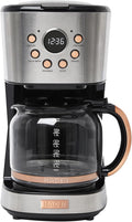 Haden Coffee Machine 12 Cup Programmable Drip Coffee Maker with Auto Shut-Off Function and Reusable Washable Water Filter Steel &amp Copper