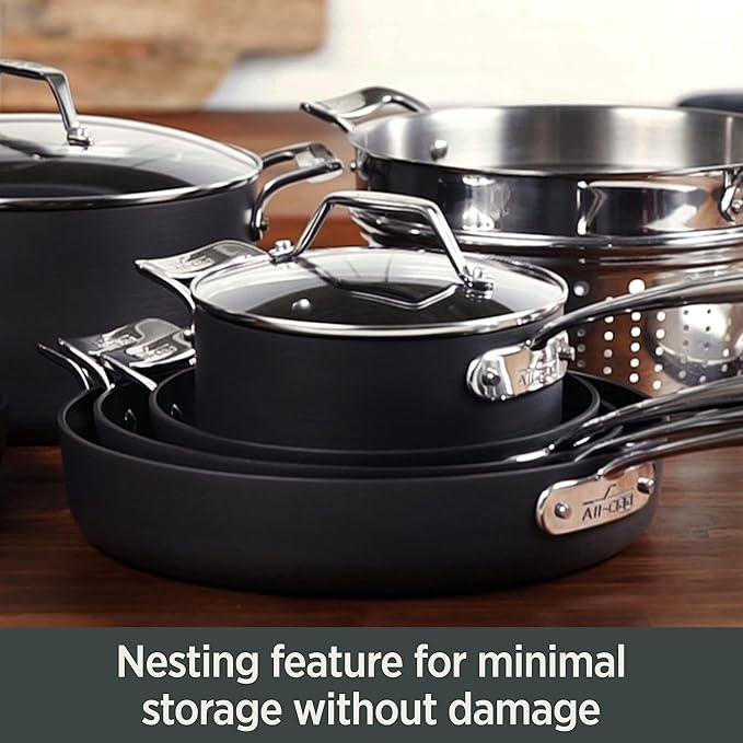 All-Clad Essentials Hard Anodized Nonstick Fry &amp Sauce Pan Set 8.5 Inch  2.5 Quart Oven Broiler Safe 500F Pots and Pans Cookware Black