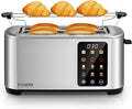 4 Slice Toaster Touch Screen Control Long Extra Wide Slots Smart Bread Toaster 6 Bread Types &amp 6 Shade Settings Stainless Steel Toaster with Removable Tray Cancel/Defrost/Reheat Function Sli
