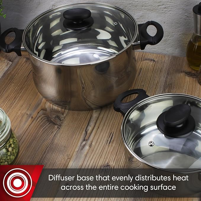 MAGEFESA Deliss 7-Piece Stainless Steel Cookware Set – Includes 2 Stockpots Saucepan &amp Deep Sauté Pan – Induction Compatible All Stovetops Dishwasher Safe