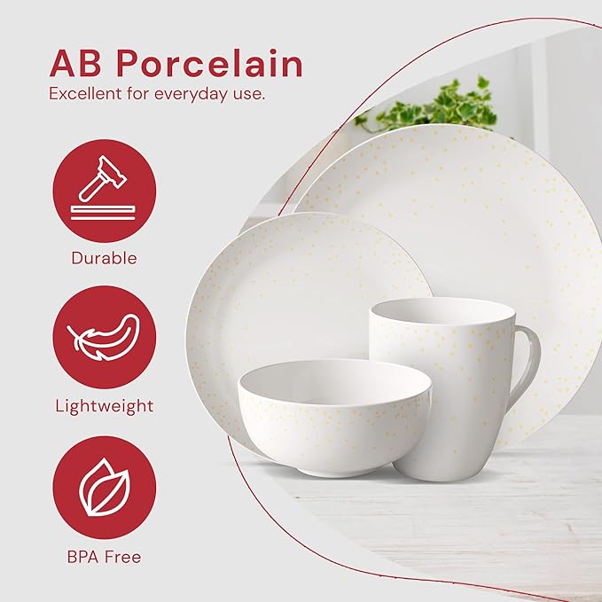Safdie &amp Co. - Diamond Confetti Plates and Bowls Sets Modern Dinnerware Set Kitchen Dinnerware Sets Indoor and Outdoor Plates 16-Piece Kitchen Plates and Bowls Set with Mugs Dishwasher Safe