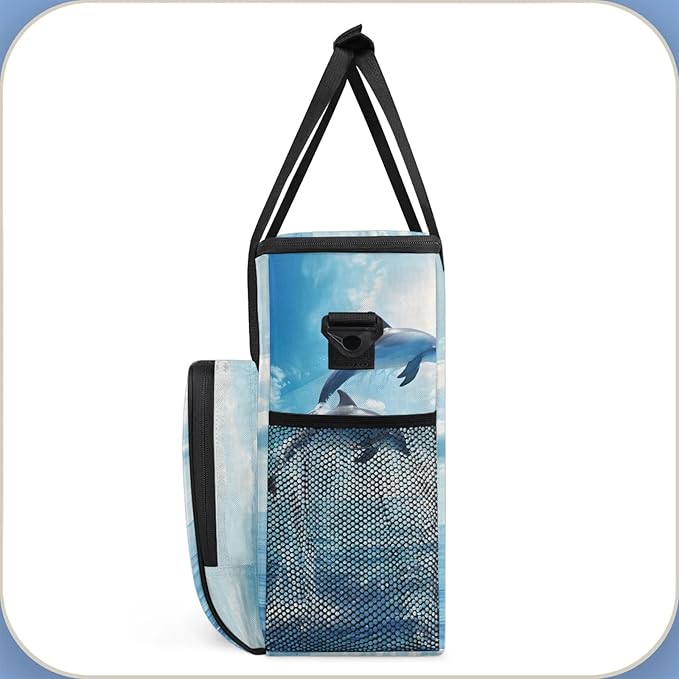 Ocean Sea Dolphin Travel Coffee Maker Carrying Bag Large Organizer Storage Tote Bag Insulated Reusable Cooler Grocery Bags