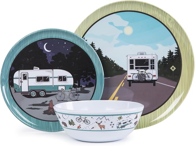 Melamine Plates and Bowls Sets12pcs Melamine Dinnerware Sets Unbreakable Dinnerware SetRV Camping Dishes SetLightweight Dishwasher Safe（White car）