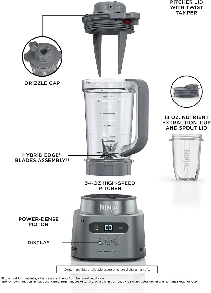 Ninja SS150 TWISTi Blender DUO High-Speed 1500 WP Smoothie Maker &amp Nutrient Extractor* 3 Functions Smoothie Frozen Drinks &amp Bowls smartTORQUE 34-oz. Pitcher &amp 18-oz. To-Go Cup Cloud S