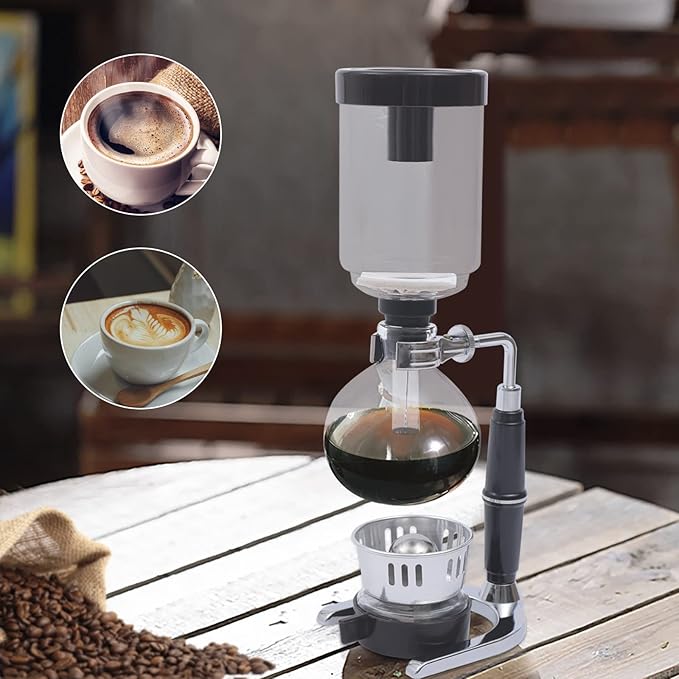 Vintage Siphon Coffee Maker 3-Cup (360ml) Glass Siphon Pot with Spoon &amp Stir Stick Rich Flavor Extraction with Alcohol Lamp Elegant Home/Office/Café Brewer