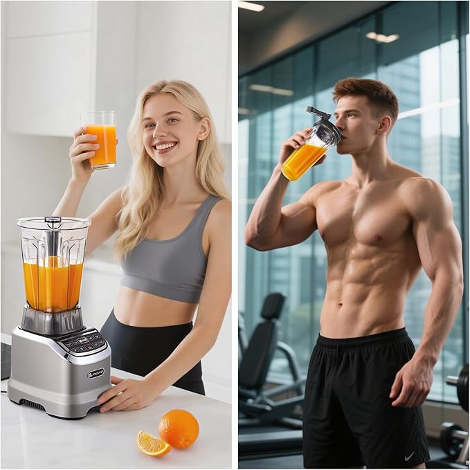 AMZCHEF Professional Blender for Smoothies4 Functions1800W Smoothie Blender63 Oz Pitcher/20-Oz To-go CupIce and Frozen FruitSelf-CleaningHigh SpeedGrey