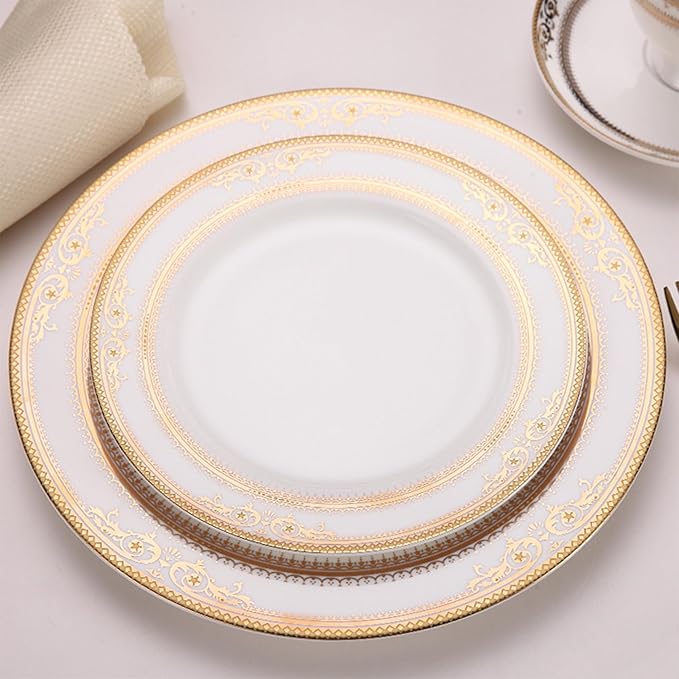 8 Piece Porcelain Dinnerware Set with Gold Floral Pattern Elegant Tableware for 4 Ideal for Luxury Hotel Dining Formal Dinners and Anniversary Presents