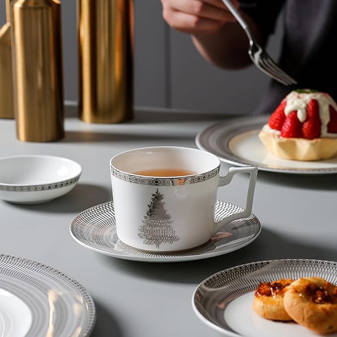 European Style Dinnerware Set Service for 6 Bone China Dinnerware Sets Unbreakable Porcelain Dinner Sets Coffee Cup and Saucer Tableware Set Steak Dinner Plates Dish Set Love in Winte-002