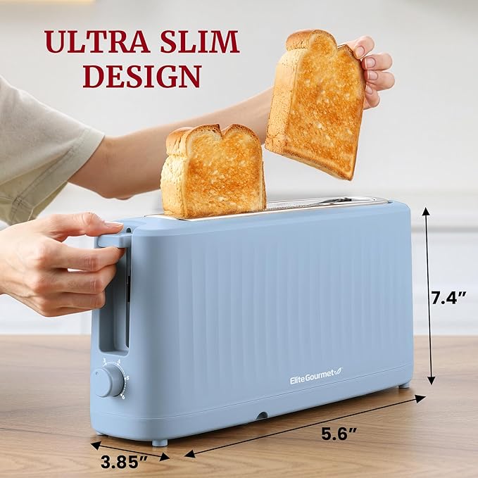 Elite Gourmet ECT2517OX SLIMTOAST™ 2-Slice Long Slot Toaster Cool-touch Body 6 Toast Settings &amp Cancel Function Extra Wide 1.5” Slot Easily Fits Bread English Muffins Bagels &amp Waffle Oc