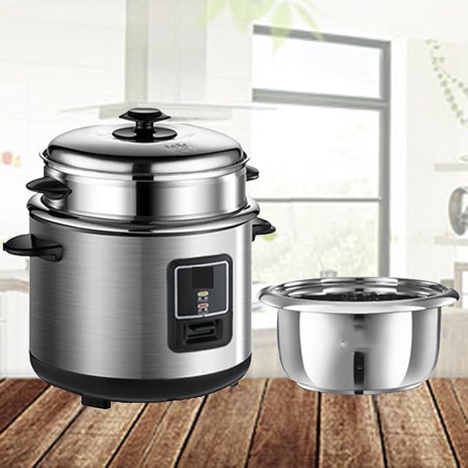 Rice Cooker - Stainless Steel Household Rice Cooker Uncoated Healthy Rice Cooker Steam Up and Down Boil Digital Slow Cooker Thickened Liner Rapid Heat Conduction(3L)