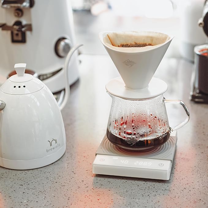 Pour Over Coffee Maker Set White Ceramic Coffee Dripper with 650ml Coffee Glass Server V60 Paper filter for Cafe Home Restaurant 6291-12102-03A