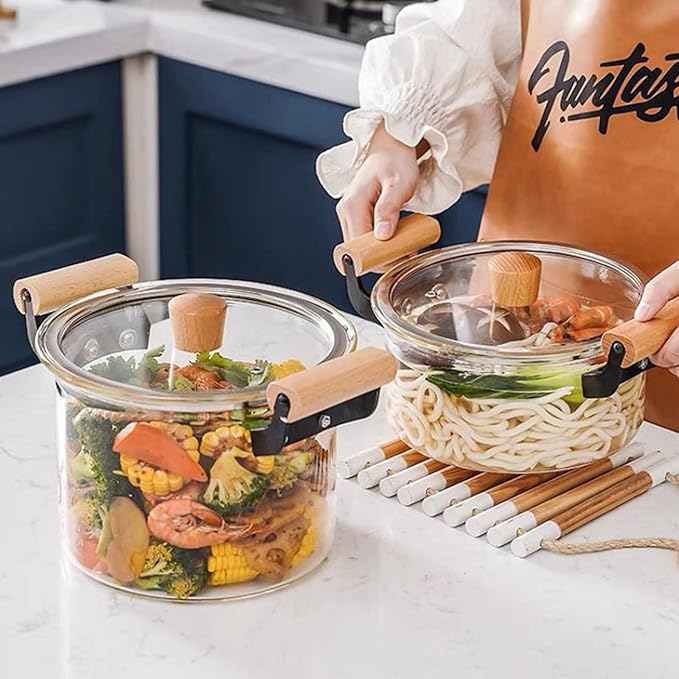 Glass Saucepan with Cover for Cooking Glass Cooking Pot with Lid Glass Handmade Cookware Set Stovetop Pot Simmer Pot for Pasta Noodle Soup Milk Tea Salad2.5l