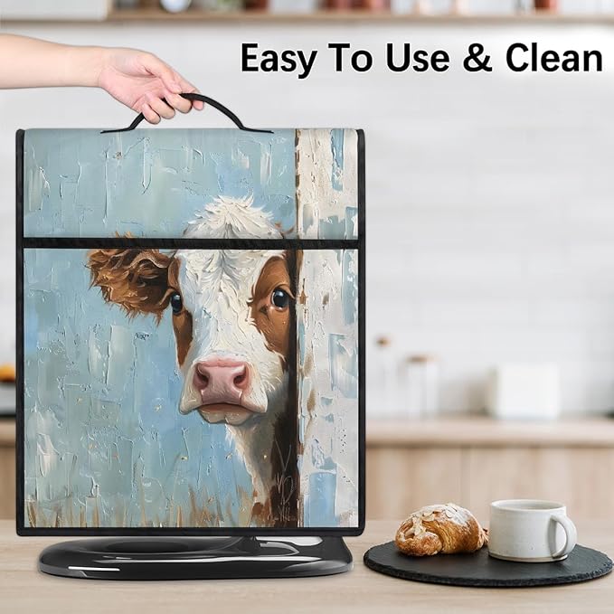 Kitchen Aid Mixer Cover Oil Painting Funny Cows Stand Mixer Cover Compatible with 6-8 Quarts Stand Mixers Dust Covers with Zipper Pocket Foldable Washable Kitchen Aid Organizer Bag