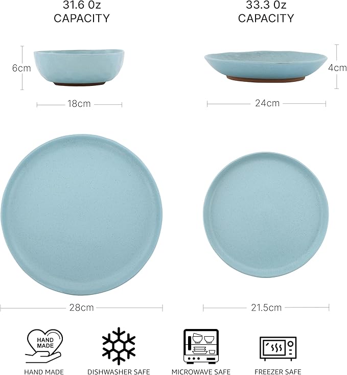 Reactive Glaze Stoneware Dinnerware Set Service for 2 8 Piece Ceramic Plates and Bowls with Deep Pasta Bowls Chip Resistant Microwave &amp Dishwasher Safe