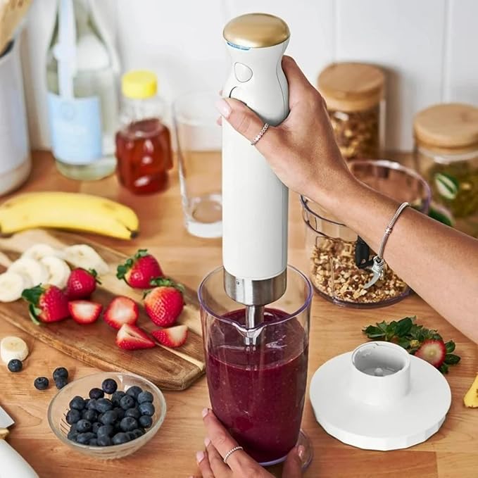 Cordless Hand Blender with 2-Cup Chopper Whisk &amp Large Measuring Cup Perfect for Cooking Smoothies Sauces Purees and Meal Prep (White Icing)
