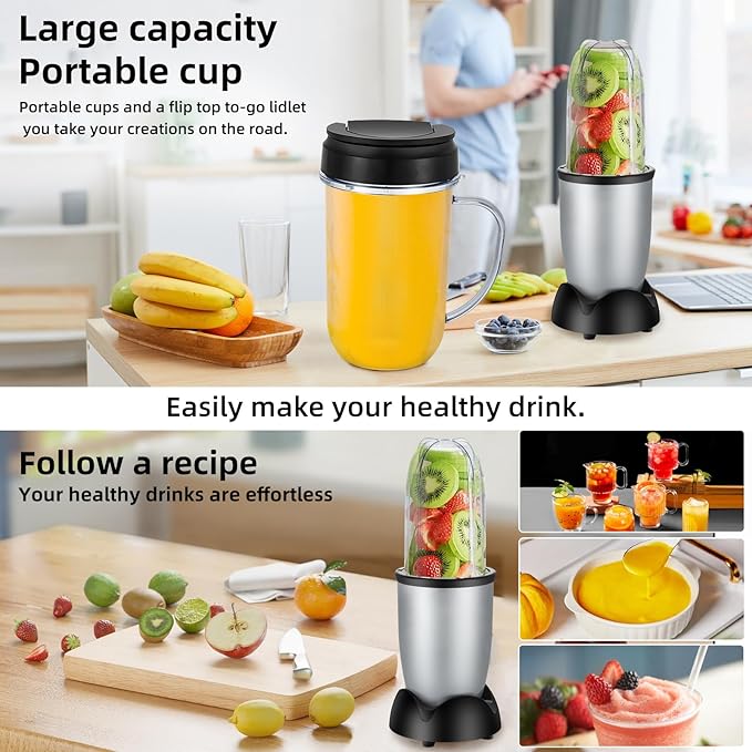 Panana Personal Drink Mixer Blender Portable Blender for-Smoothies 18 Oz Shakes Food Prep and Frozen Blending Includes Blending Blade Drink Lids and Extra 2 Cups