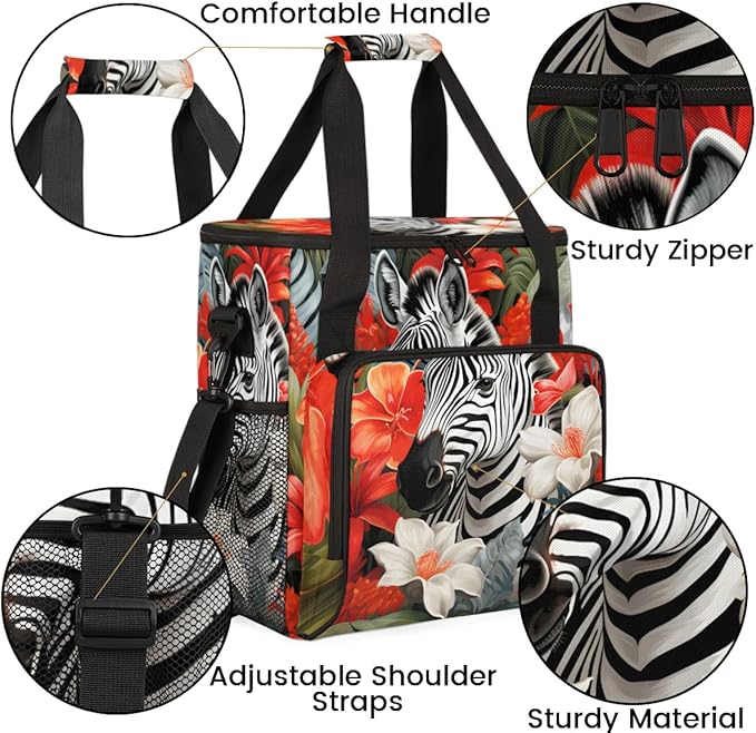 Zebra Flowers Coffee Maker Carrying Bag Portable Travel Storage Tote Bag Compatible with K-Mini or K-Mini Plus Single Serve Coffee Brewer Carrying Case with Multiple Pockets &amp Shoulder Strap