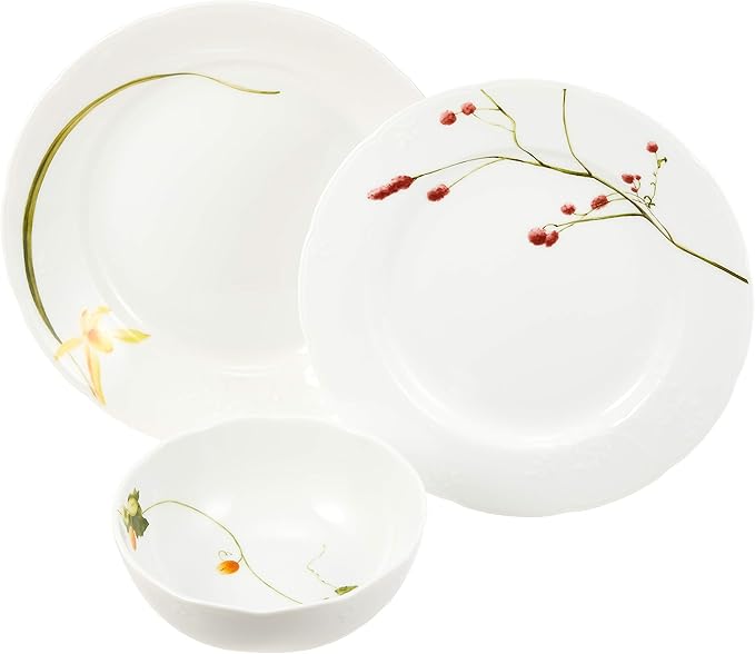 Narumi 40912-34275 Satohana Calendar Dinnerware Set Green Floral Pattern Set of 5 Patterns Cute For 5 People 15 Pieces Microwave Warming Made in Japan Gift Box