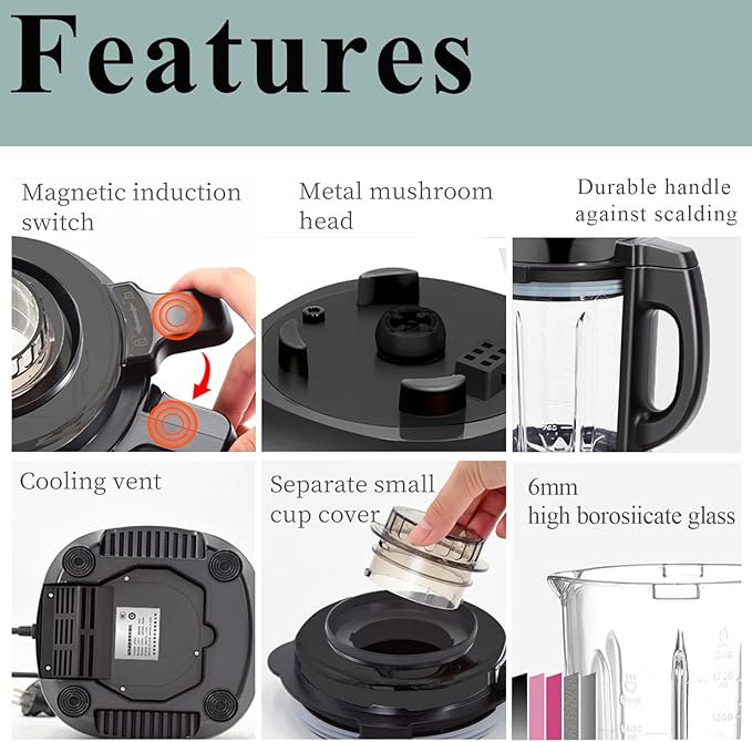 Countertop Food BlenderHot Soup MakerHigh-Speed Kitchen Food Processor with 9 One Touch Programs12H PresetSelf-CleaningCrushingMixingJuicesPureeingGrindingChoppingAuto-shutoff 60OZ 1200W