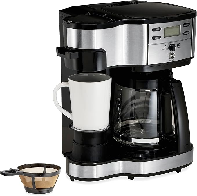 Hamilton Beach 24782 Retro Toaster with Wide Slots &amp 2-Way 12 Cup Programmable Drip Coffee Maker &amp Single Serve Machine Glass Carafe Auto Pause and Pour Black