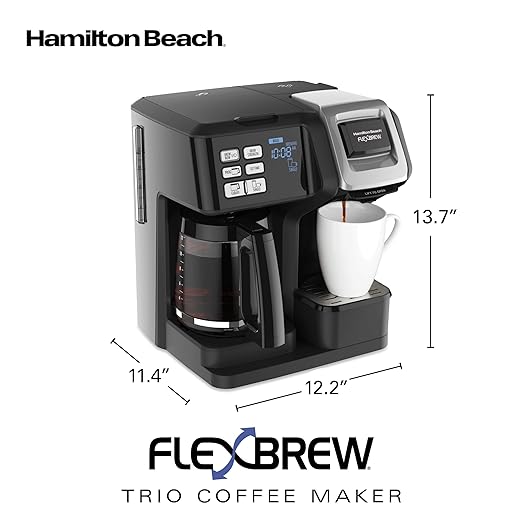 Hamilton Beach FlexBrew Trio 2-Way Coffee Maker Compatible with K-Cup Pods or Grounds Combo Single Serve &amp Full 12c Pot Black