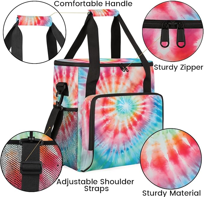 Tie Dyeing Coffee Maker Carrying Bag Pink Yellow Travel Storage Bag Compatible with K-Mini or K-Mini Plus Single Serve Coffee Brewer Carrying Case with Multiple Pockets &amp Shoulder Strap