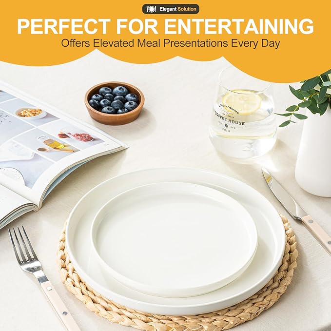 EWFEN Plates and Bowls Sets 24 Pieces Ceramic Dinnerware Set for 8 Stoneware Dishware Dishes Set Scratch Resistant Dishes Set Dishwasher &amp Microwave Safe White