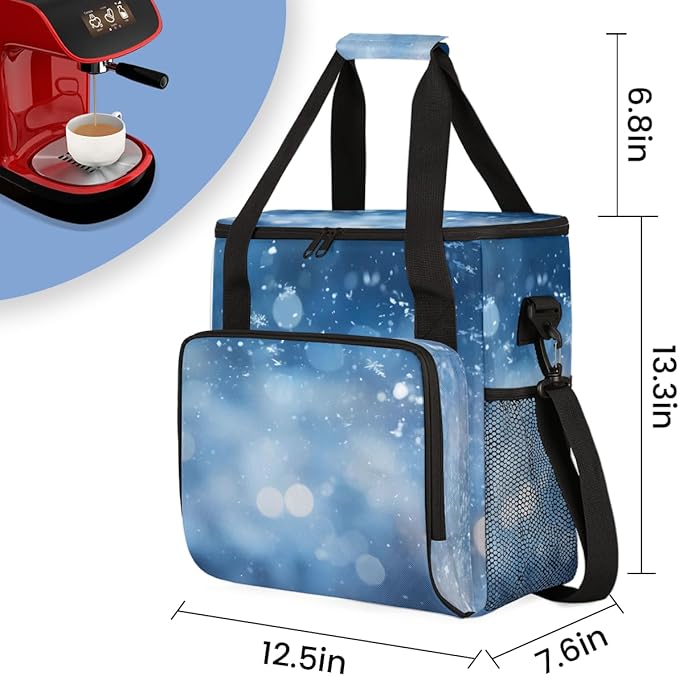 Glitter Coffee Maker Carrying Bag Blue Neon Portable Travel Storage Tote Bag Compatible with K-Mini or K-Mini Plus Single Serve Coffee Brewer Carrying Case with Multiple Pockets &amp Shoulder Strap